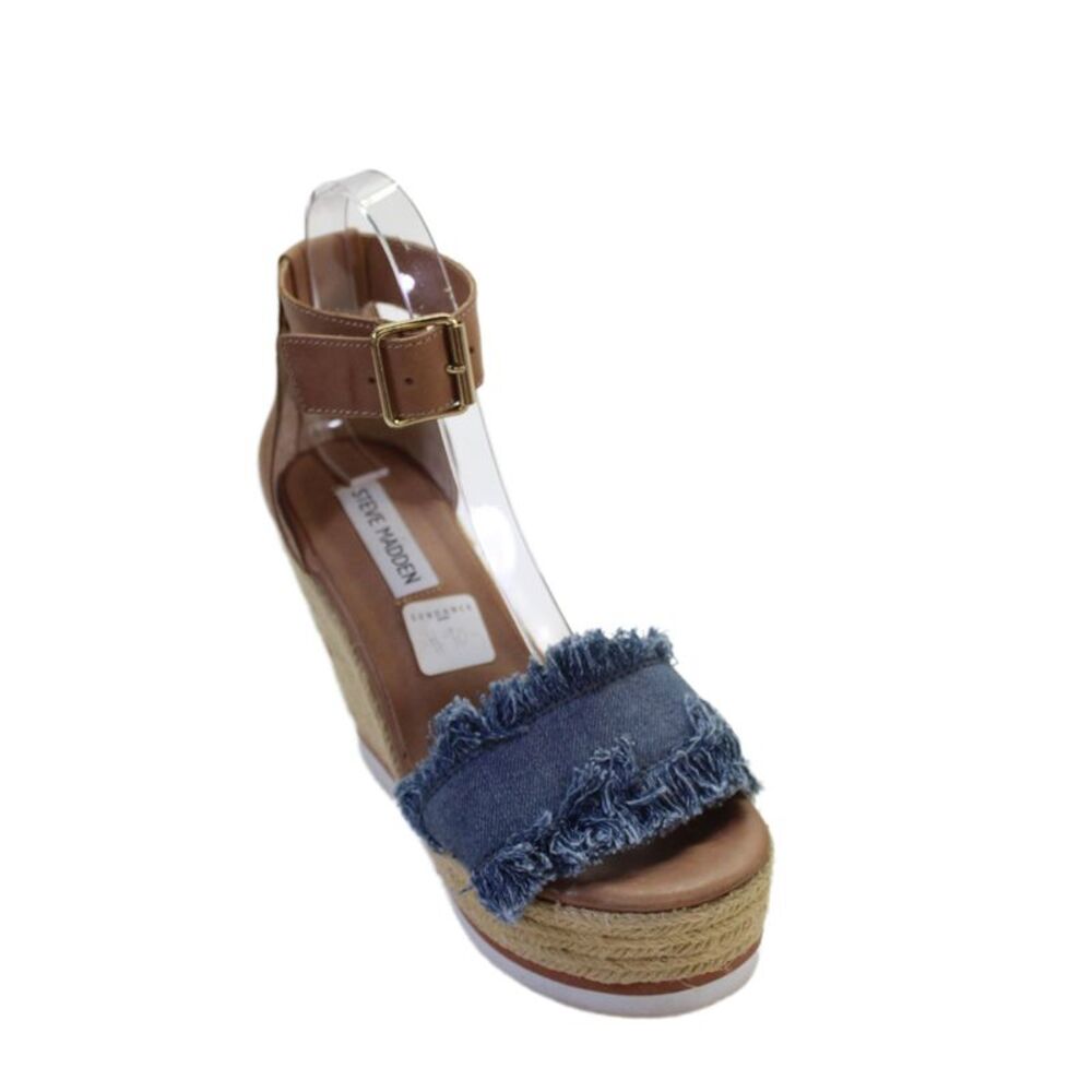 Steve Madden Womens Leather Buckled Ankle Strap Wedge Sandals Brown Size 6.5